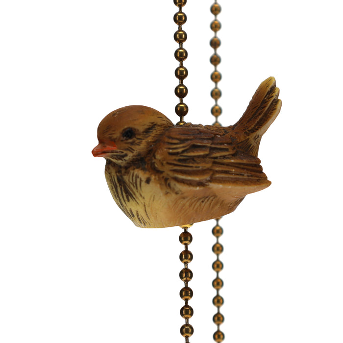 18" Length Brass Plated Pull Chain Brown Ceramic Bird (15018D)