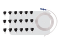 golf battery watering system kit with tubing and black caps arranged on white background
