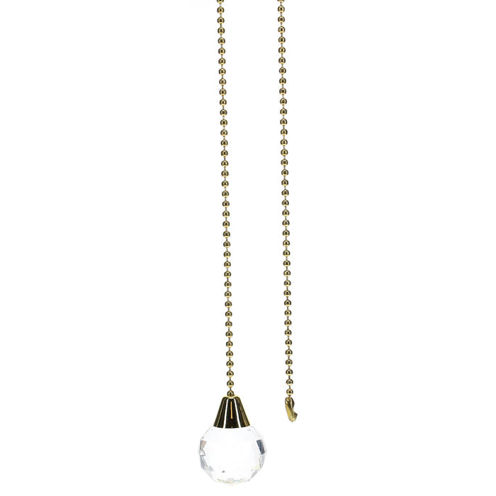 19" Length Brass Pull Chain Clear Glass Diamond Pattern Ball Pendant (15004)