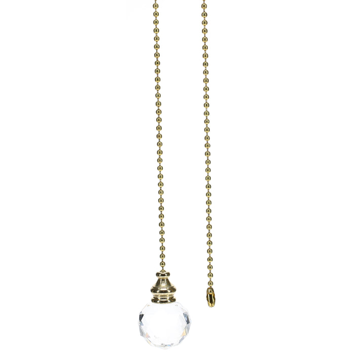 19" Length Brass Pull Chain Clear Glass Diamond Pattern Ball Pendant (15005)