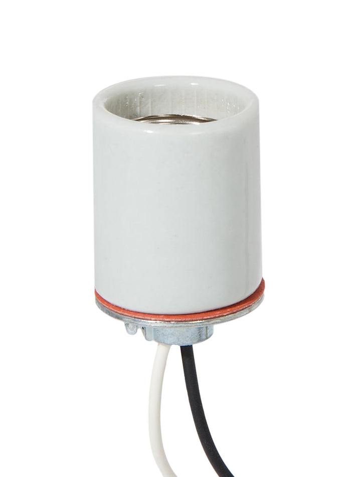 2-1/16 Inch Tall Keyless Unglazed Porcelain E-26 Sockets, Choice of Wire Lead Length