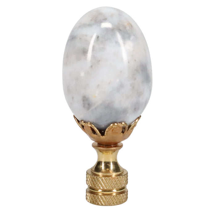 2-1/2" Tall Brass Knurled Finial, Marble Egg, 1/4-27F Tap (15227)