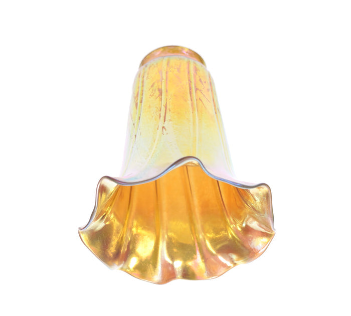 2-1/4" Fitter, Gold Iridescent "Trumpet" Art Glass Shade, 6-1/4" Tall (08912)