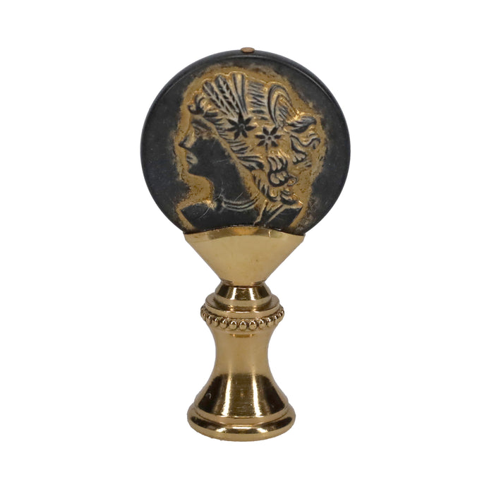 2-1/4" Tall Brass Finial, Imitation Greek/Roman Coin, 1/4-27F Tap (15181)
