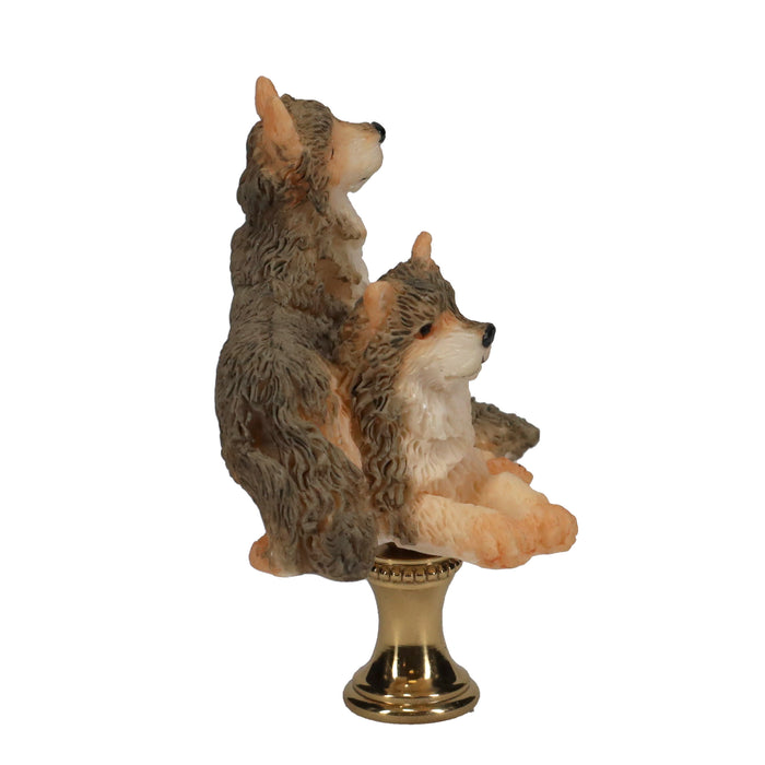 2-3/4" Tall Brass Finial Two Wolves, Ceramic, 1/4-27F Tap (15128B)