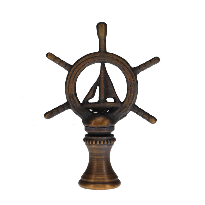 2-3/8" Tall Brass Finial Ship's Wheel, Helm, Dark Bronze Finish 1/4-27F Tap (15114)
