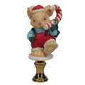 2-7/8" Tall Brass Finial, Ceramic Christmas Mouse with Candy Cane, 1/4-27F Tap (15244)
