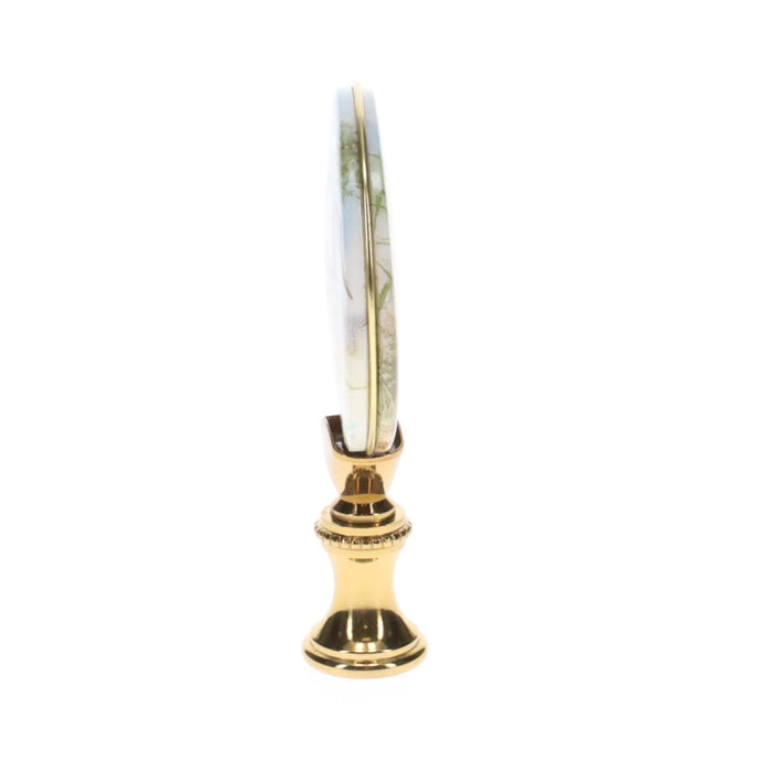 2-7/8" Tall Brass Finial, Picture of Cranes, Ceramic, 1/4-27F Tap (15136)