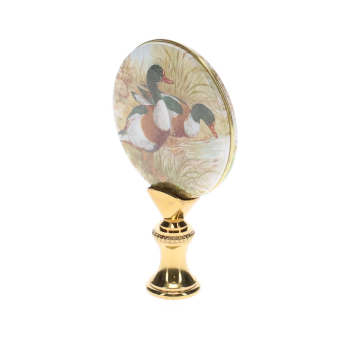 2-7/8" Tall Brass Finial, Picture of Ducks, Ceramic, 1/4-27F Tap (15134)