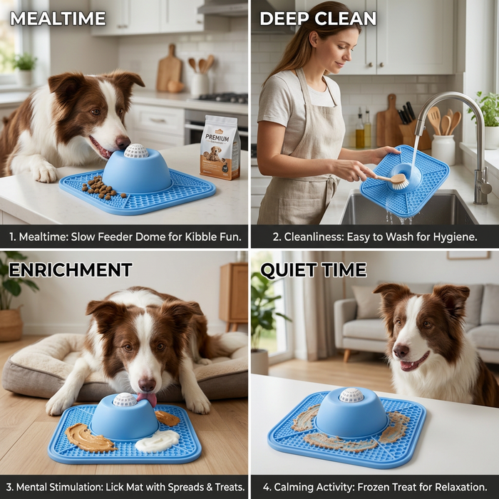 2-in-1 Slow Feeder Dog Bowl with Lick Mat | Interactive Feeding Dish