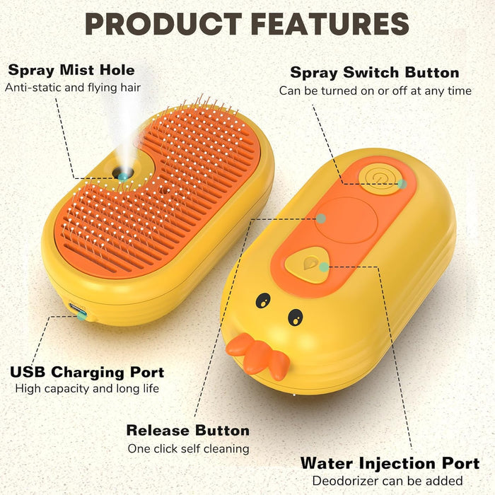 2-in-1 Spray Pet Grooming Brush | Anti-Static Detangling Ducky Brush for Cats & Dogs