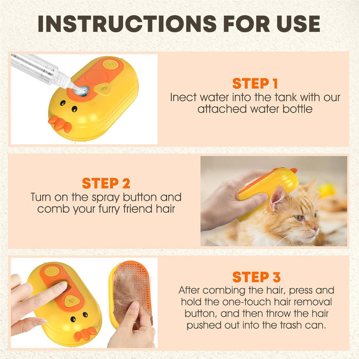 2-in-1 Spray Pet Grooming Brush | Anti-Static Detangling Ducky Brush for Cats & Dogs