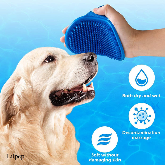 2 Pack Pet Grooming Brushes | Soft Rubber Bath & Massage Brush for Dogs and Cats