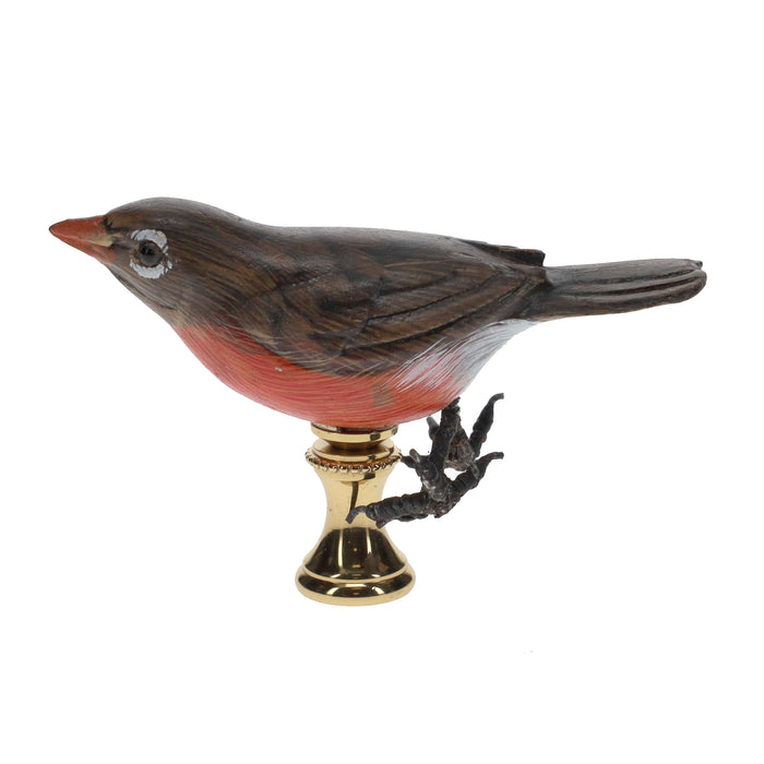2" Tall Brass Finial Wooden Bird Brown, Orange, White 1/4-27F Tap (15118)