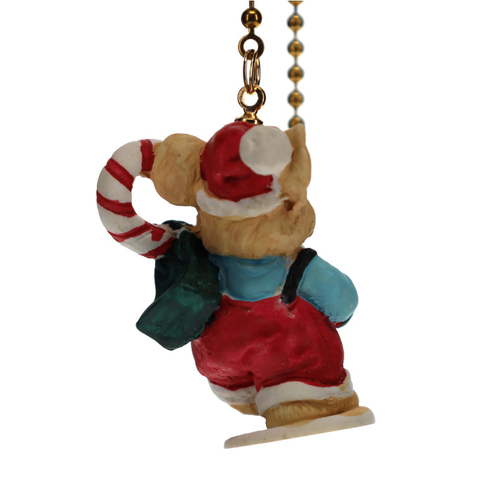 20-1/2" Length Brass Pull Chain Christmas Mouse Candy Cane (15042)
