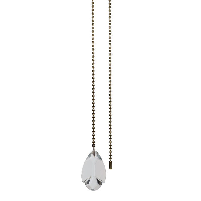 21" Length Brass Pull Chain Clear Glass Teardrop Pendant (15033)