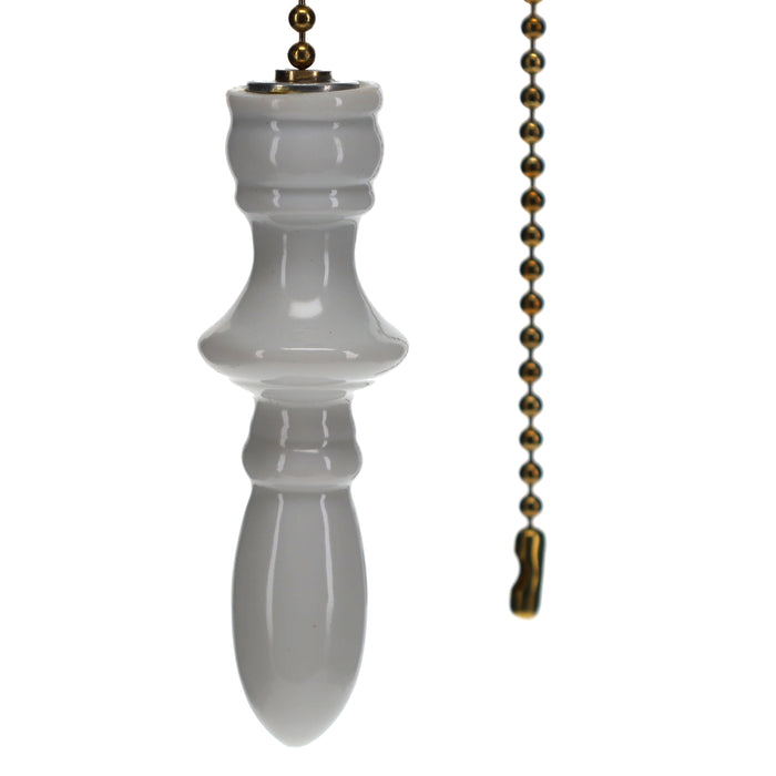 21" Length Brass Pull Chain White Chess Bishop (15027)
