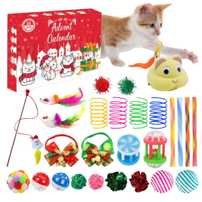 24-Day Cat Advent Calendar | Interactive Holiday Toy Gift Box for Cats