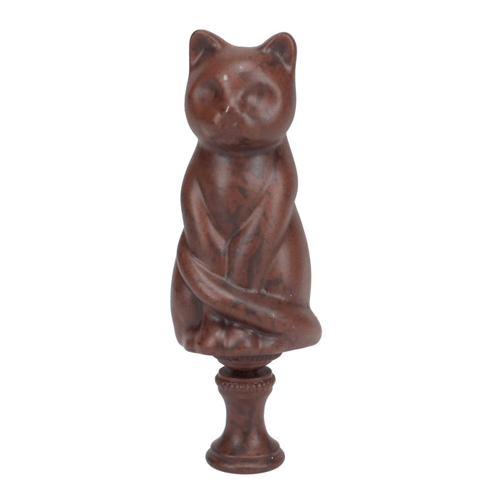 3-1/4" Tall Brass Finial Cat, Ceramic Brown, 1/4-27F Tap (15127BR)