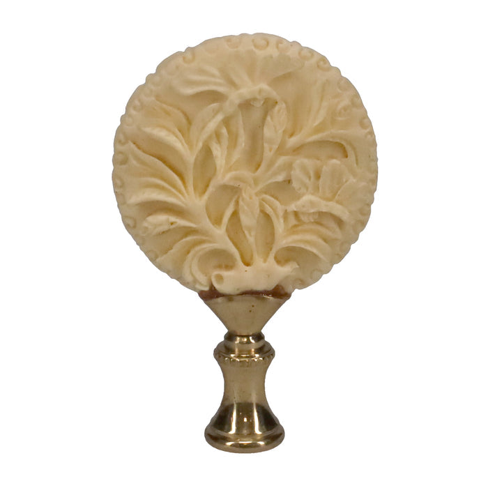 3-1/8" Tall Brass Finial, Carved Floral Pattern, 1/4-27F Tap (15147)