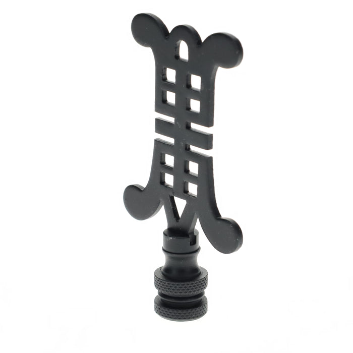 3-1/8" Tall Brass Finial, Chinese Symbol, Black, 1/4-27F Tap (15179BK)