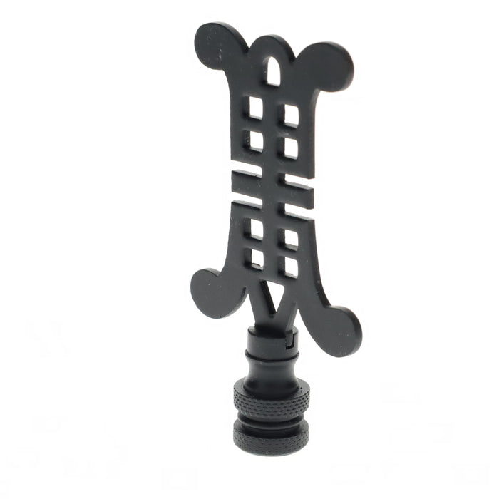 3-1/8" Tall Brass Finial, Chinese Symbol, Black, 1/4-27F Tap (15179BK)