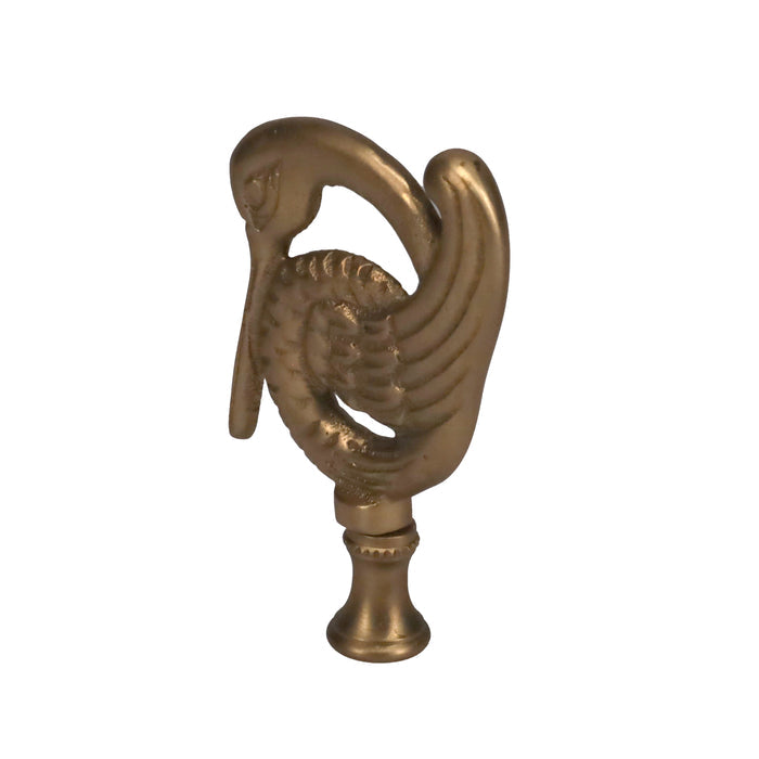 3-3/8" Tall Brass Finial, Crane Bird, Stain Brass 1/4-27F Tap (15162SB)