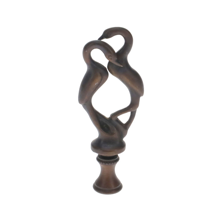 3-7/16" Tall Brass Finial, Two Embracing Birds, Dark Bronze, 1/4-27F Tap (15161)