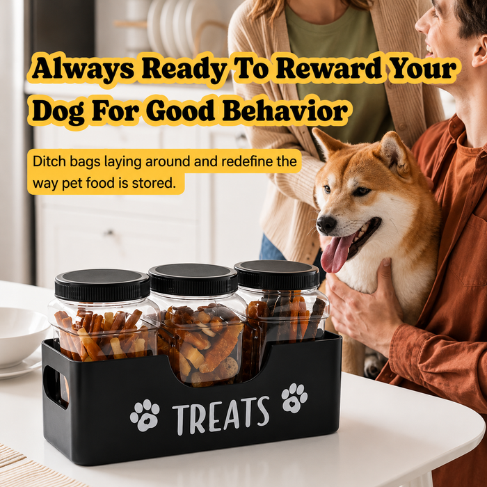 3-Piece Airtight Pet Treat Container Set | Farmhouse Dog &Cat Food Storage
