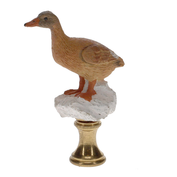 3" Tall Brass Finial Ceramic Duck Brown, Tan, White 1/4-27F Tap (15122)