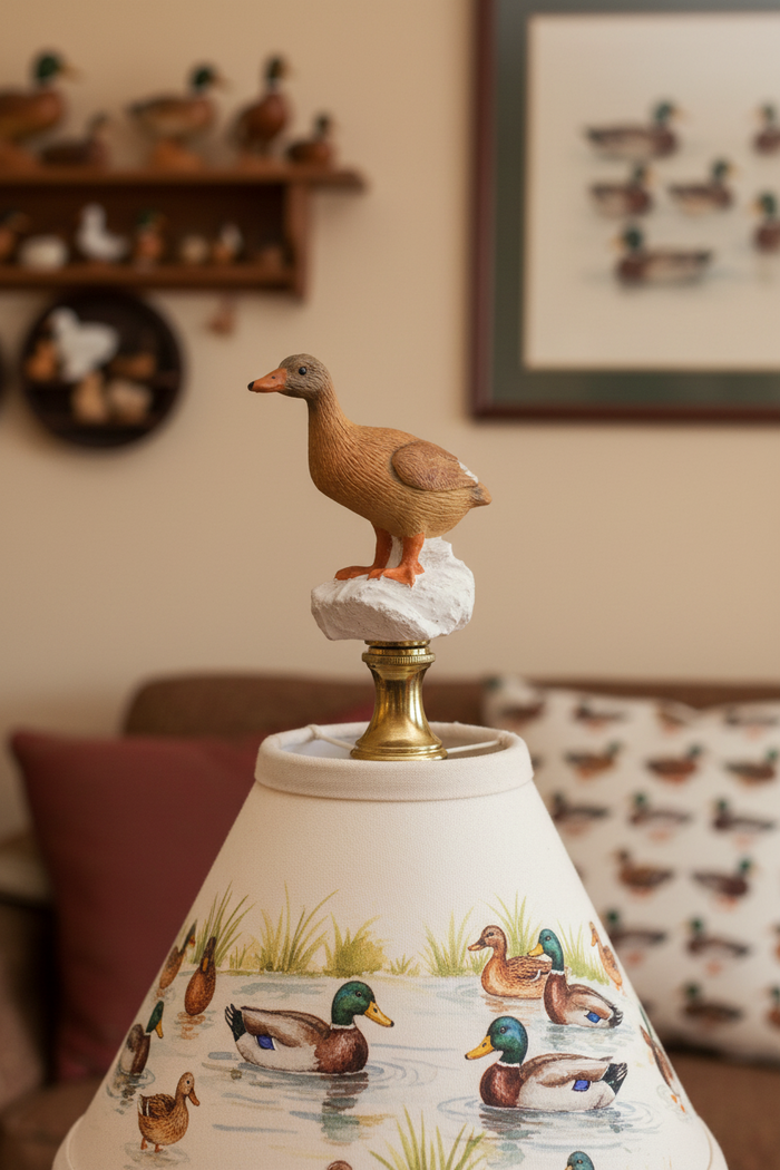 3" Tall Brass Finial Ceramic Duck Brown, Tan, White 1/4-27F Tap (15122)