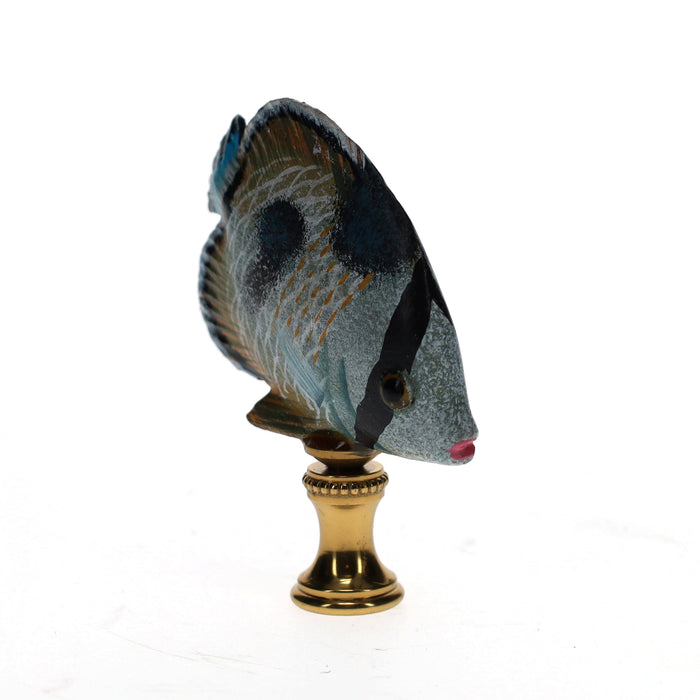 3" Tall Brass Finial Tropical Fish Blue, Black, Brown, Tan 1/4-27F Tap (15107)