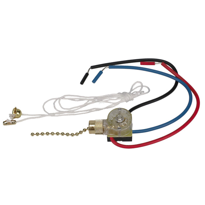 3-Way Brass Ceiling Fan Pull Switch, Brass, 36" Long String & Bell (40413)
