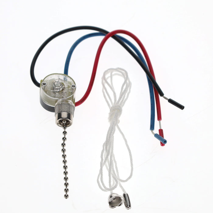 3-Way Brass Ceiling Fan Pull Switch, Nickel, 36" Long String & Bell (40413N)