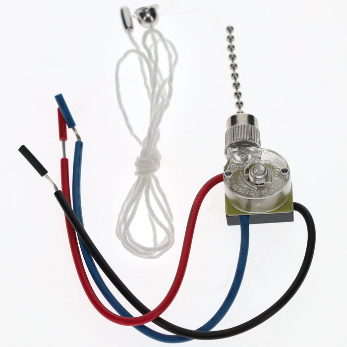 3-Way Brass Ceiling Fan Pull Switch, Nickel, 36" Long String & Bell (40413N)
