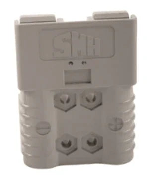 Gray SBX connector housing with four terminal slots for power and electrical wiring
