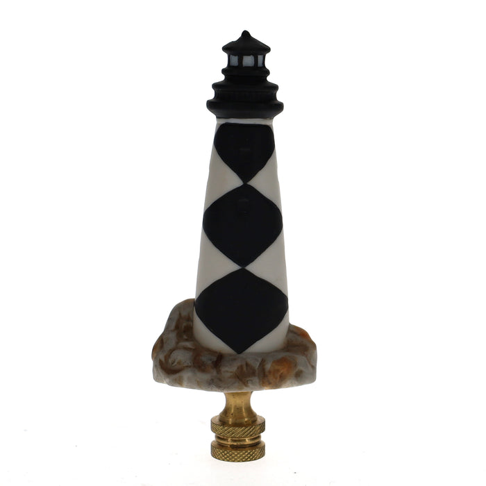 4-1/4" Tall Brass Finial Lighthouse Black & White 1/4-27F Tap (15103)