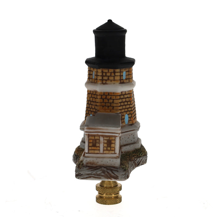 4-1/8" Tall Brass Finial Lighthouse Brown Tile Pattern, 1/4-27F Tap (15104)