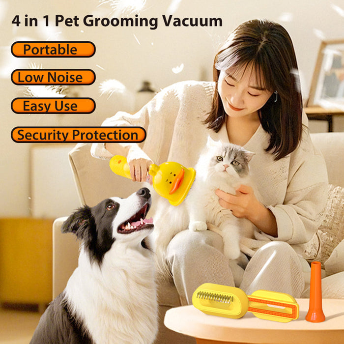 4-in-1 Pet Grooming & Cleaning Kit | Cute Duck Design - Deshedding & Vacuum Tool