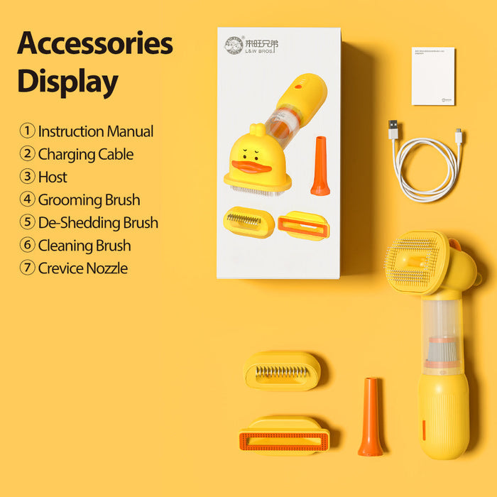 4-in-1 Pet Grooming & Cleaning Kit | Cute Duck Design - Deshedding & Vacuum Tool
