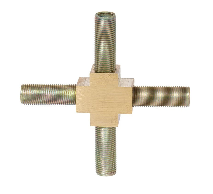 4-Way, 1 Inch Tall Geometric Style Unfinished Brass Arm Back, 1/8F All Sides