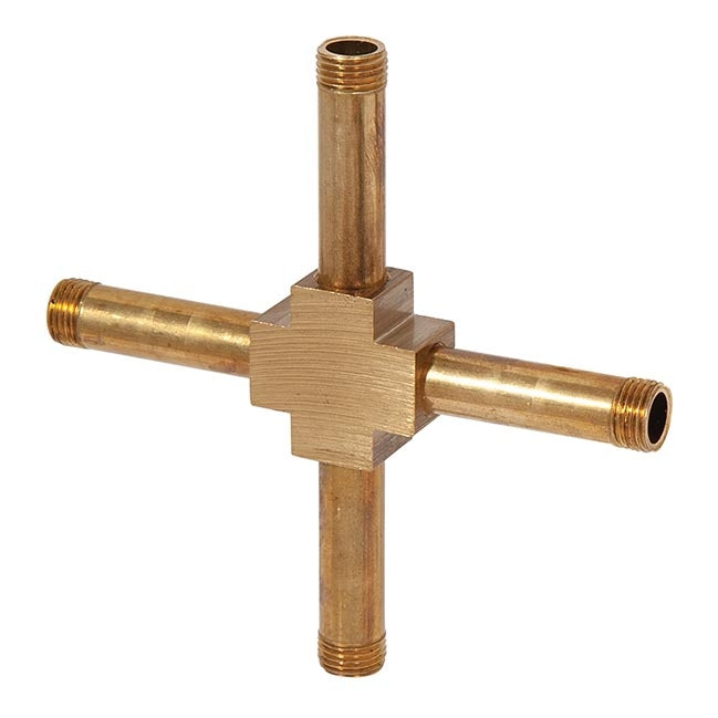 4-Way, 1 Inch Tall Geometric Style Unfinished Brass Arm Back, 1/8F All Sides