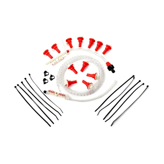 48V spider battery watering system kit with red caps, tubing, connectors, and zip ties