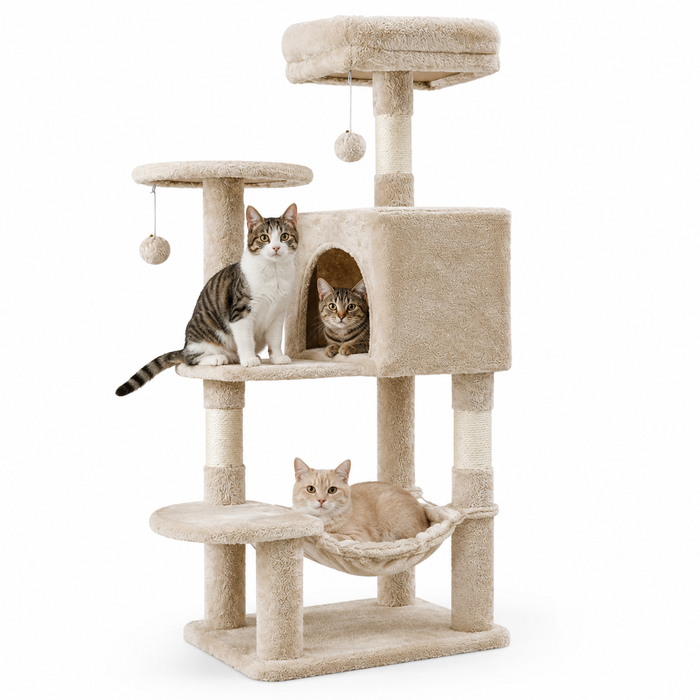 44-Inch Multi-Cat Tree Tower with Condo, Hammock & Sisal Scratching Posts