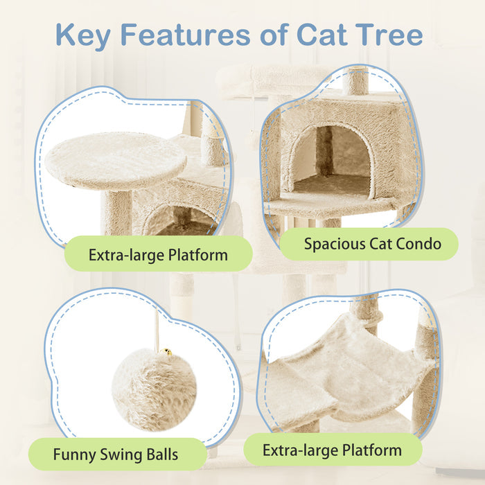 44-Inch Multi-Cat Tree Tower with Condo, Hammock & Sisal Scratching Posts
