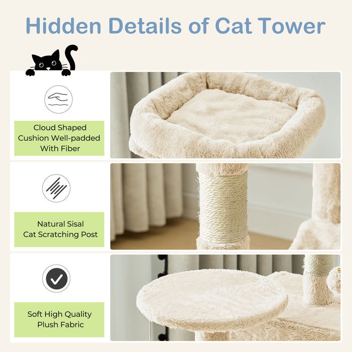 44-Inch Multi-Cat Tree Tower with Condo, Hammock & Sisal Scratching Posts