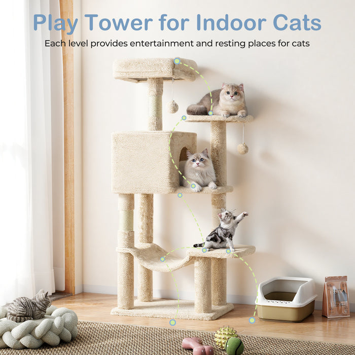 44-Inch Multi-Cat Tree Tower with Condo, Hammock & Sisal Scratching Posts