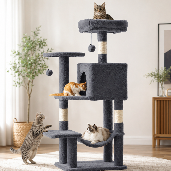 44-Inch Multi-Cat Tree Tower with Condo, Hammock & Sisal Scratching Posts