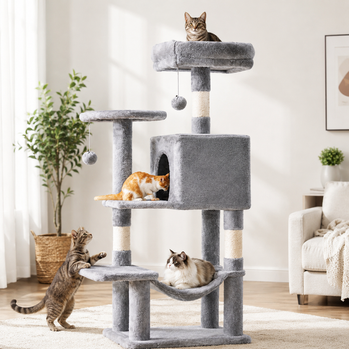 44-Inch Multi-Cat Tree Tower with Condo, Hammock & Sisal Scratching Posts