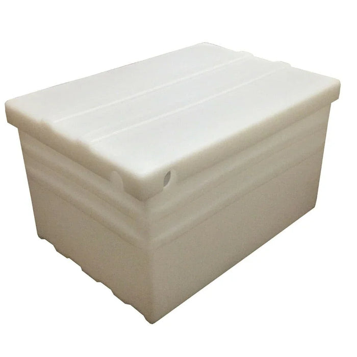 Heavy-duty white plastic 4D battery box with fitted lid, suitable for power storage